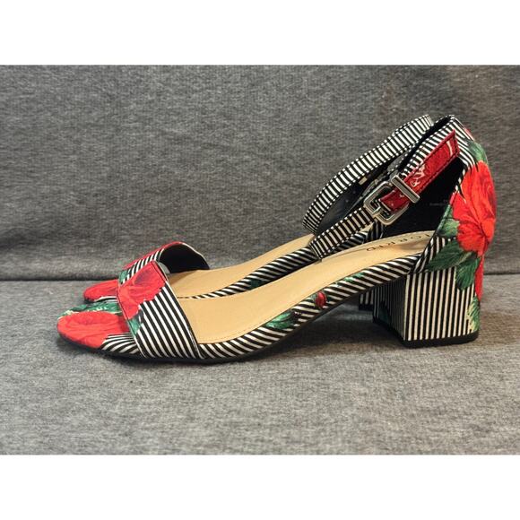 Torrid Rose Floral Striped Ankle Strap Block Heel - Women's Size 9 - Picture 2 of 6